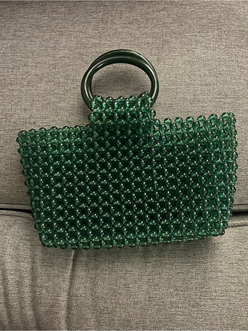 Green Beaded Tote Handbag
